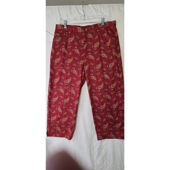Lauren Jeans Co. Ralph Lauren‎ Womens 14 Capri Pants Red Paisley Preppy Western - Picture 1 of 6